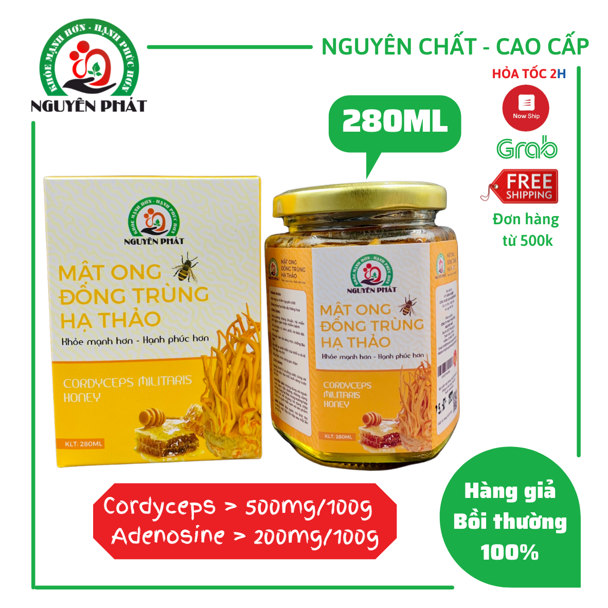 MẬT ONG NGÂM ĐÔNG TRÙNG HẠ THẢO NGUYÊN PHÁT HỘP 280ML – BỒI BỔ CƠ THỂ